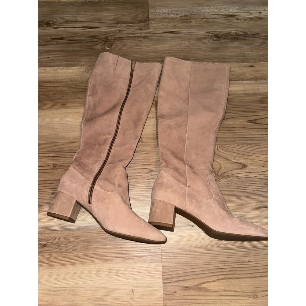 Alex Marie Womens Blush Pink Suede Tall Block Heel Boots Pointed Toe Size 7M